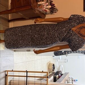 Mac Duggal Black Sequin Midi Dress